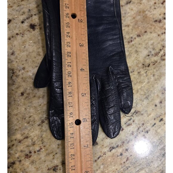 Vintage Womens Size S Blue Leather Formal 7" Short Gloves Pearly Button - Picture 12 of 14